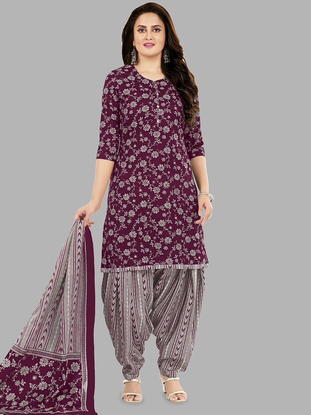 

Simmu Printed Pure Cotton Unstitched Dress Material, Purple