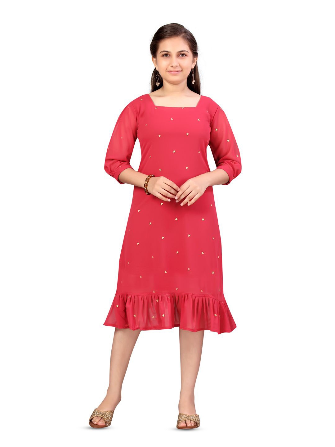 

HERE&NOW Girls Georgette A-Line Midi Dress, Pink