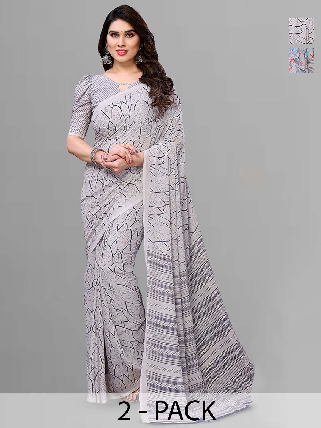 

Moda Rapido Floral Poly Georgette Saree, Blue