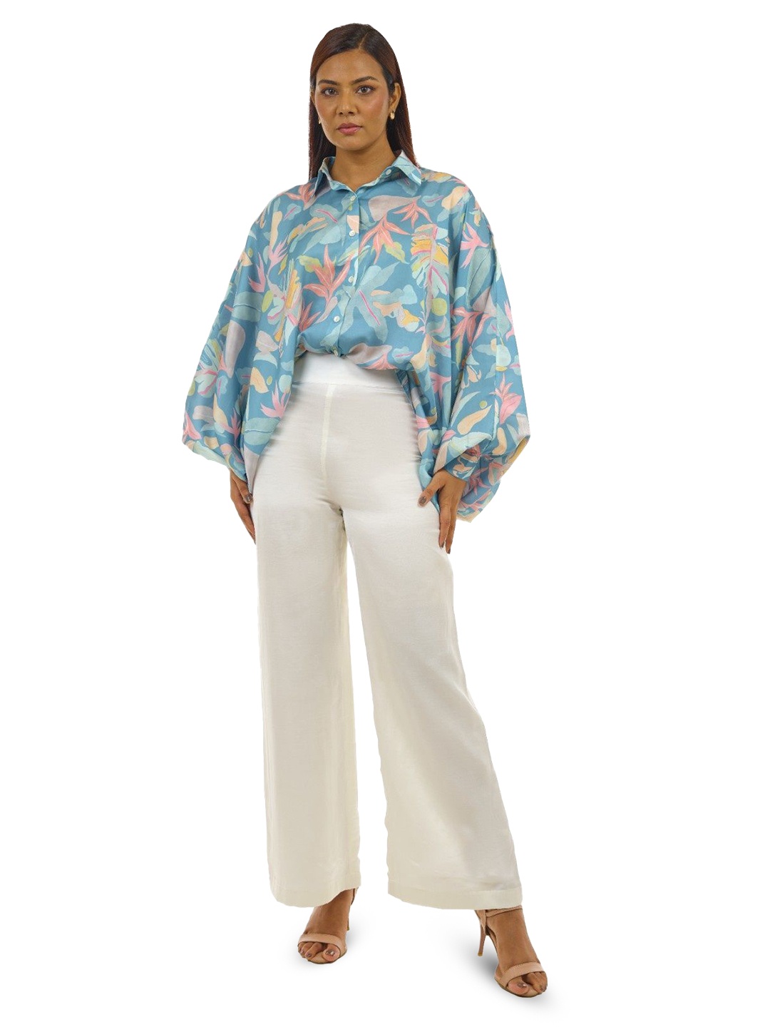 

LUXERAA Printed Long Sleeves Shirt With Trouser, Turquoise blue