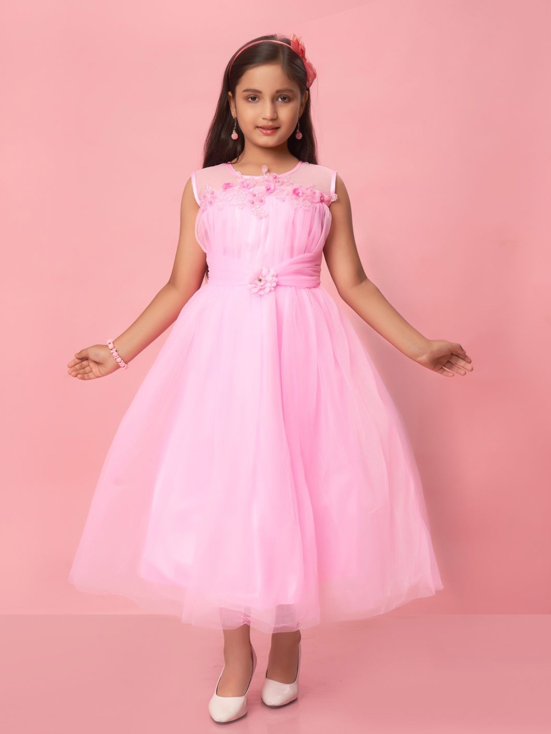 

HERE&NOW Girls Embellished Lace Detail Gown Dress, Pink