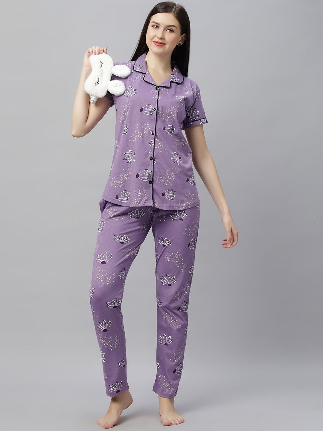 

DZZO Women Printed Night suit, Purple