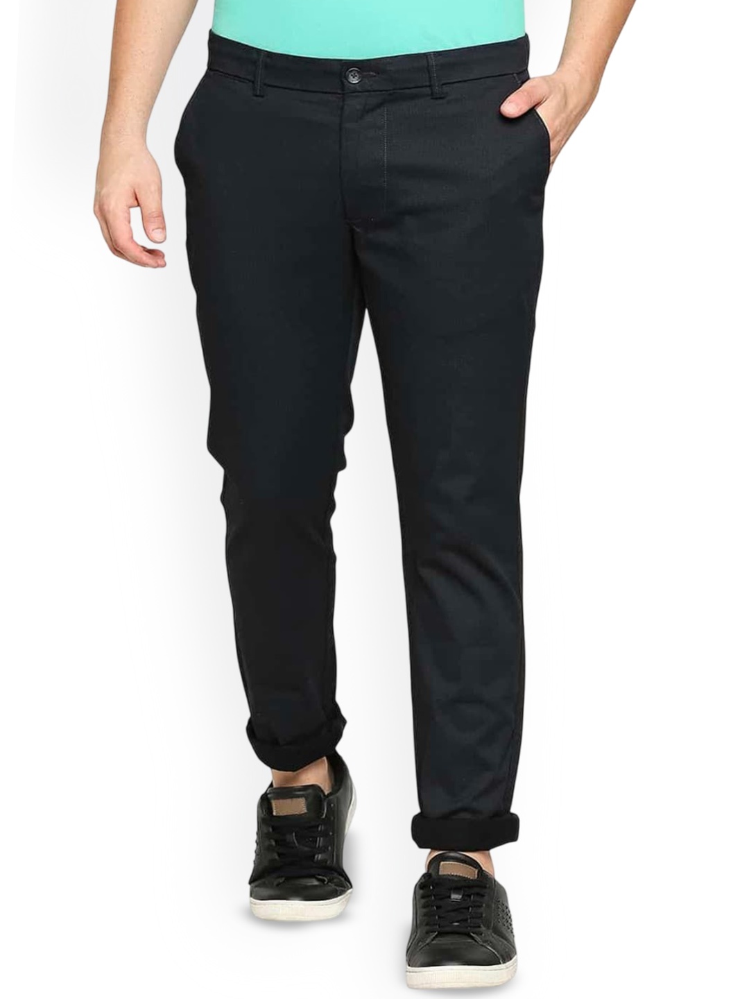 

Basics Men Tapered Fit Low-Rise Trousers, Black