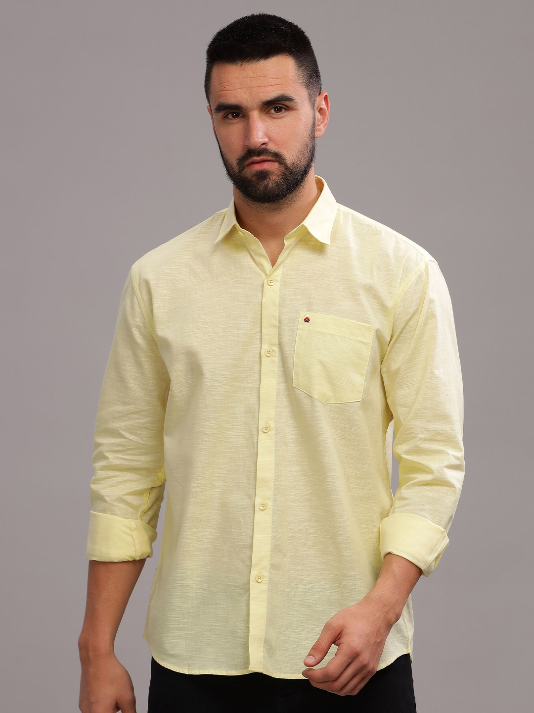 

BS BLUE SQUAD Men India Slim Fit Spread Collar Solid Casual Shirt, Yellow