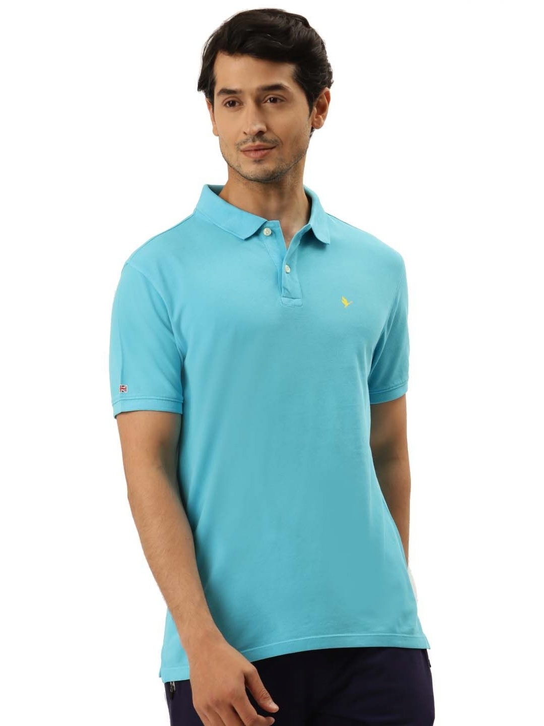 

AMSWAN Men Polo Collar Applique T-shirt, Blue