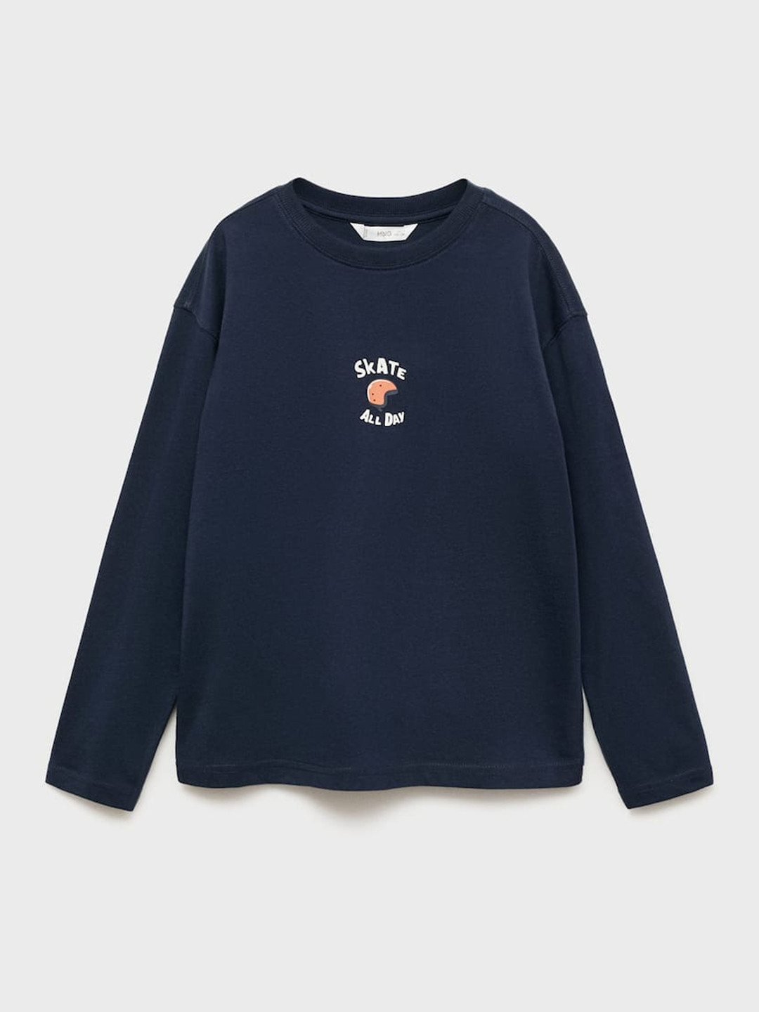 

Mango Kids Boys Typography Print Drop-Shoulder Sleeves Pure Cotton T-shirt, Navy blue