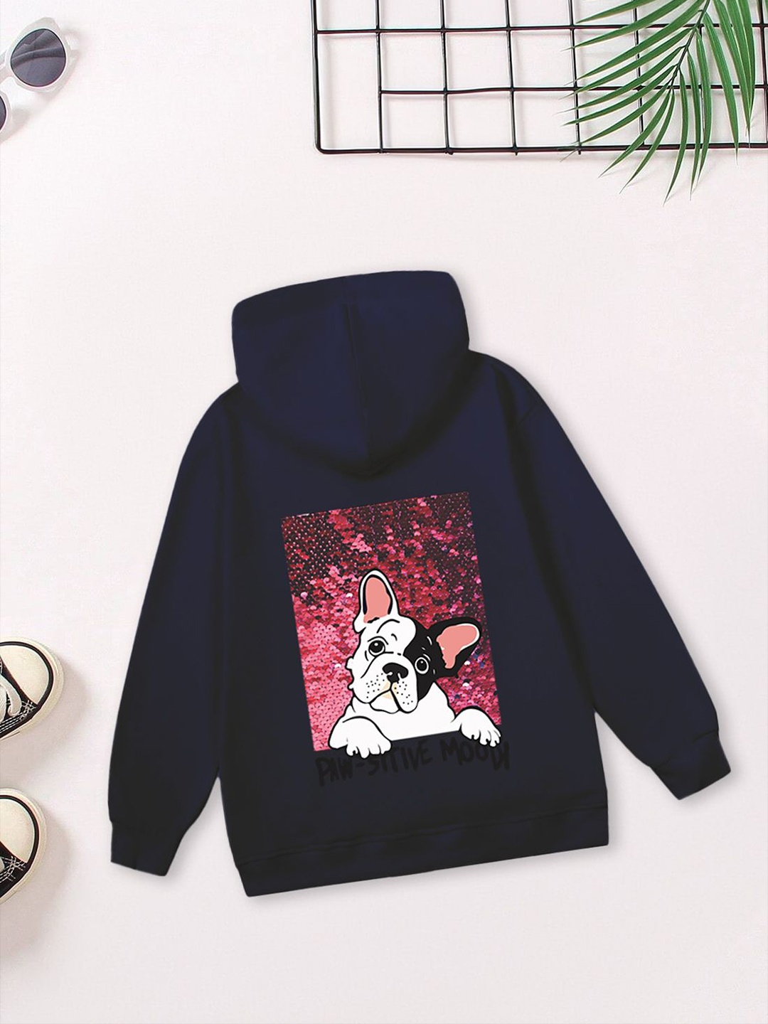 

FOREVER FRIDAY Girls Printed Hooded Cotton Sweatshirt, Navy blue