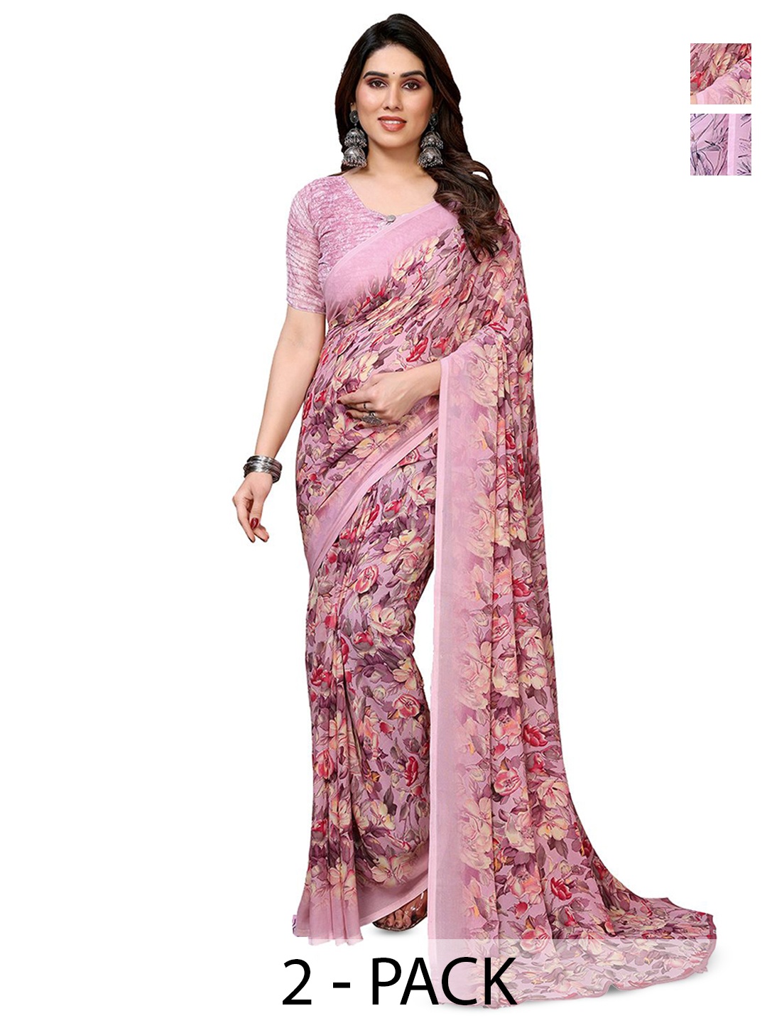 

Moda Rapido Floral Poly Georgette Saree, Pink