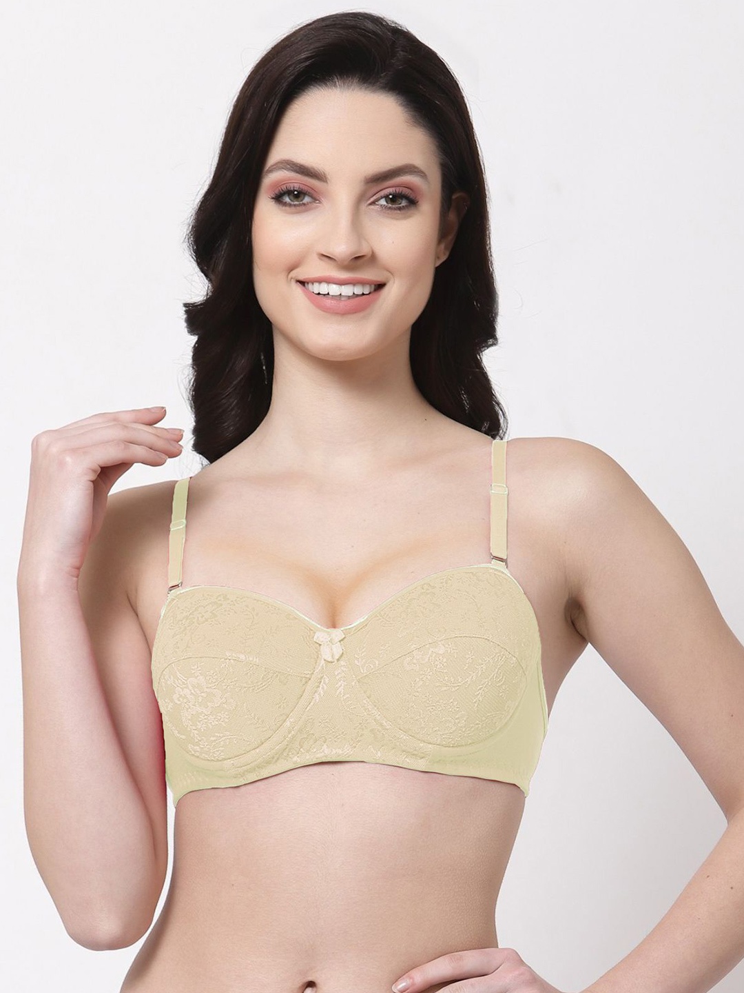 

SHYAM SONS FLAIR Floral Bralette Bra Full Coverage Lightly Padded, Beige