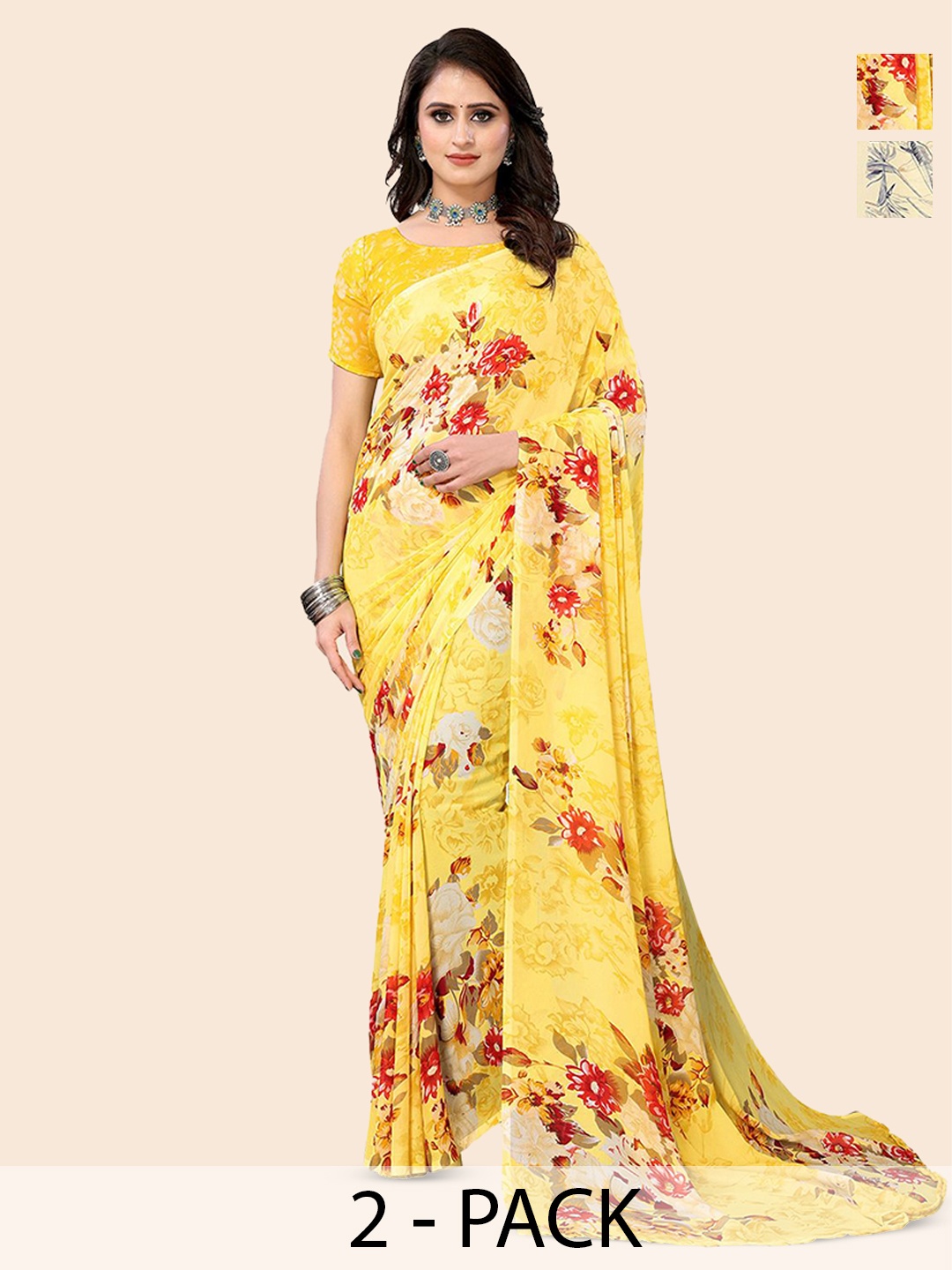 

Moda Rapido Floral Poly Georgette Saree, Yellow