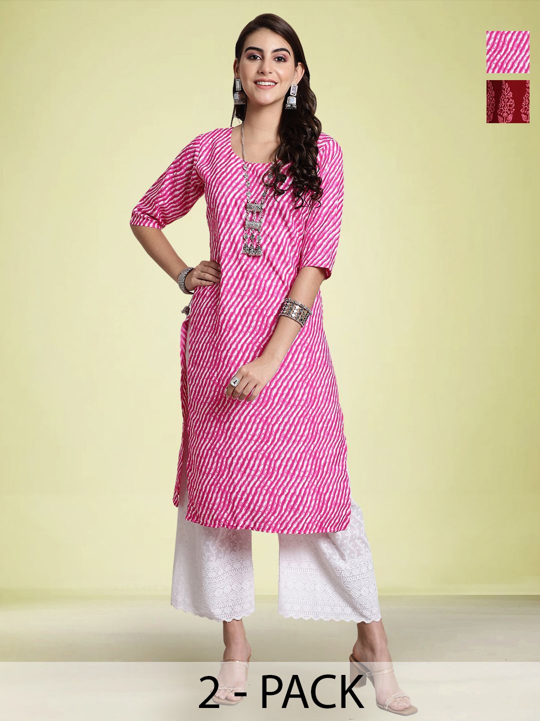 

Moda Rapido Pack Of 2 Printed Round Neck Kurta, Pink