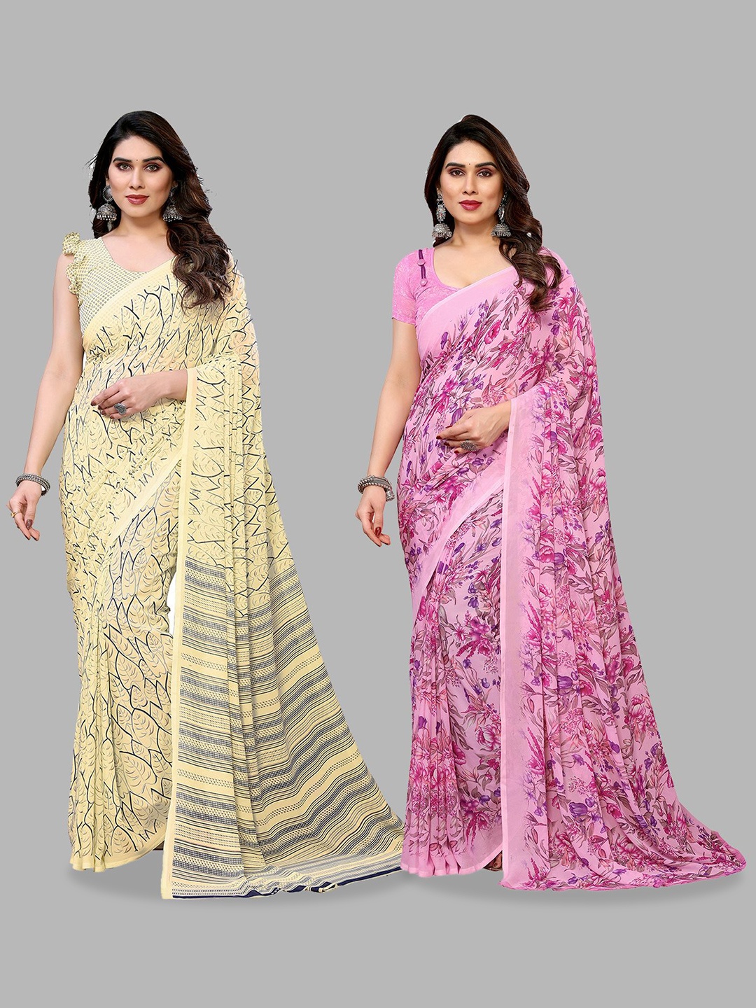 

Moda Rapido Floral Poly Georgette Saree, Pink