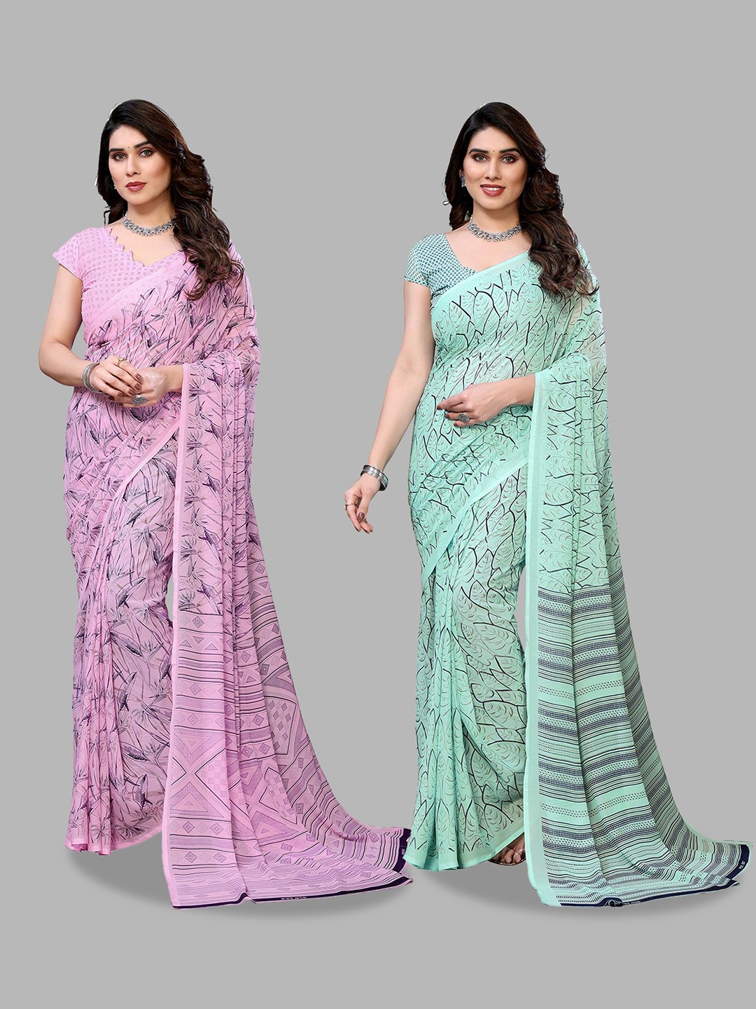

Moda Rapido Floral Poly Georgette Saree, Pink