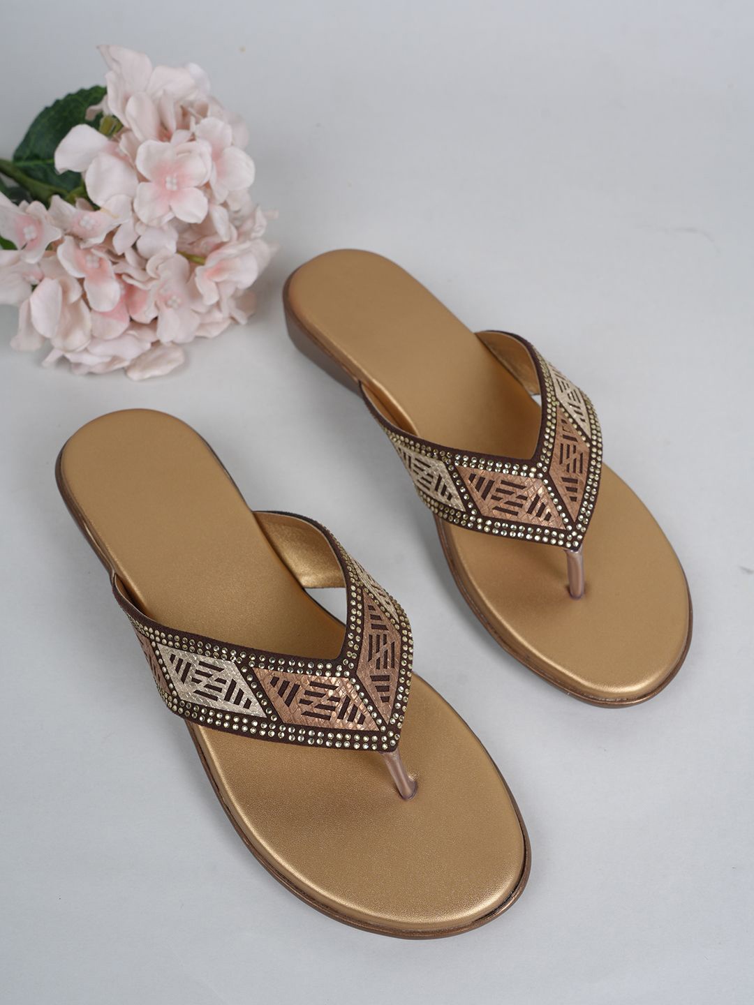 

Style Shoes Women T-Strap Flats, Copper