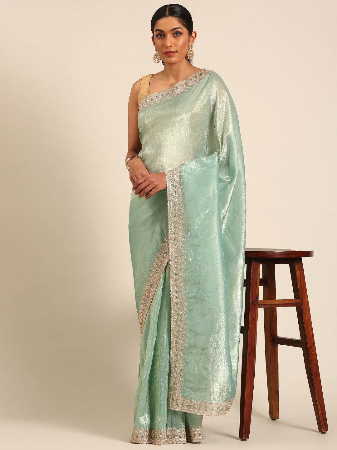 

Panzora Zari Embroidered Tissue Saree, Blue