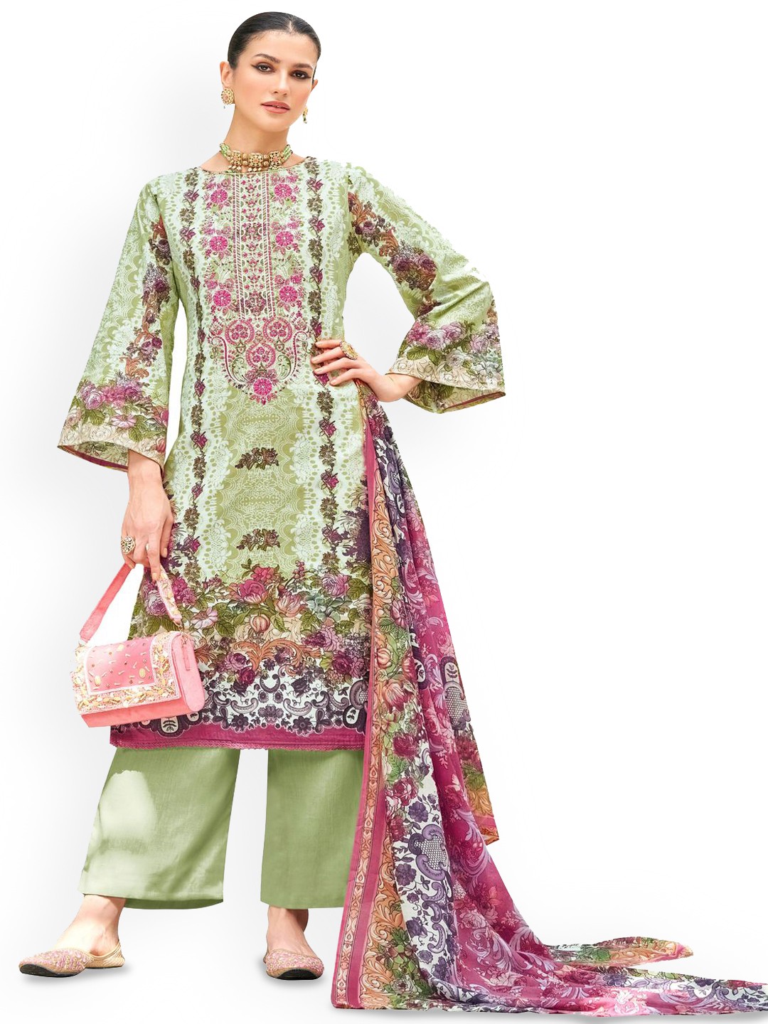 

DRAVINAM Trends Embroidered Pure Cotton Unstitched Dress Material, Green