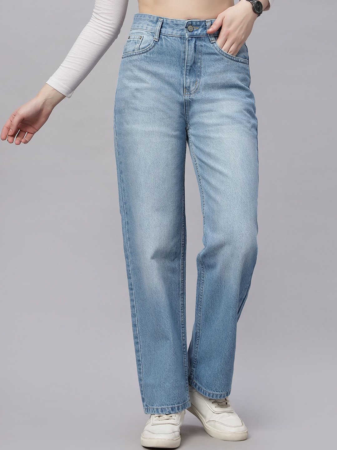 

ZUYA Women Lean Straight Fit Heavy Fade Jeans, Blue