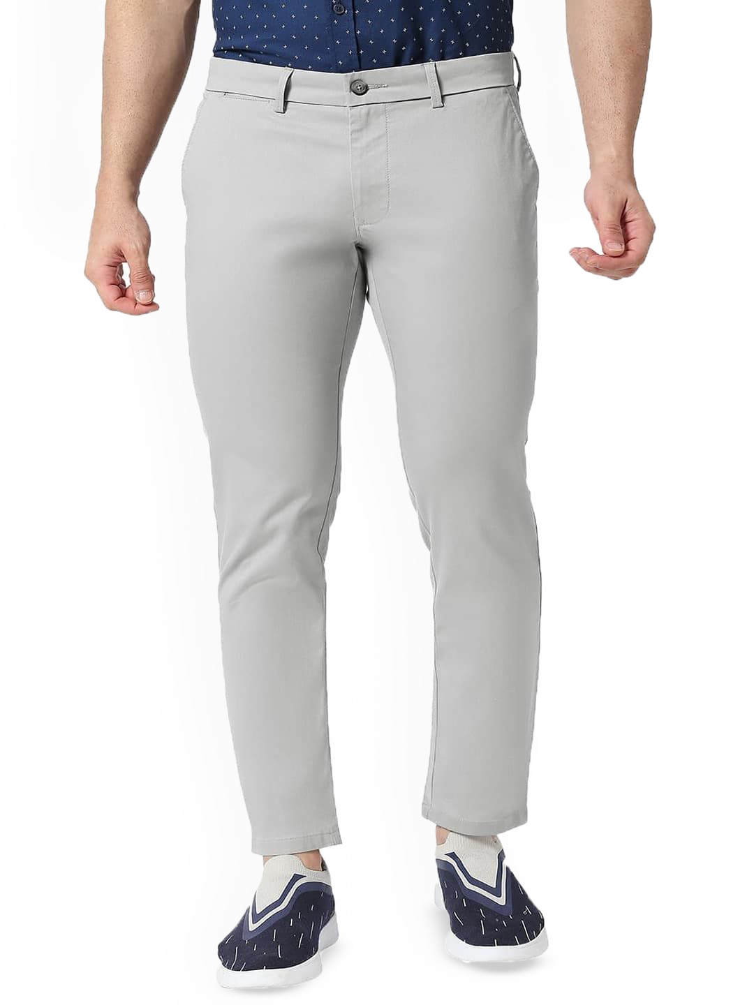 

Basics Men Tapered Fit Low-Rise Cotton Trousers, Grey