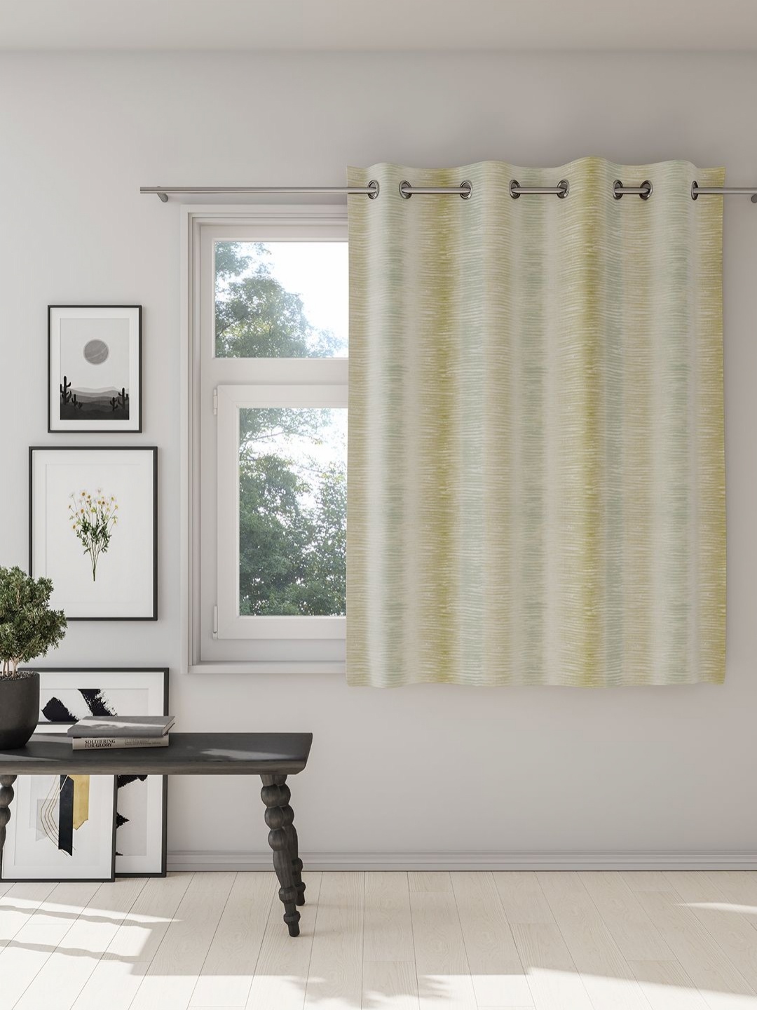 

DDecor Green & White Striped Room Darkening Window Curtain