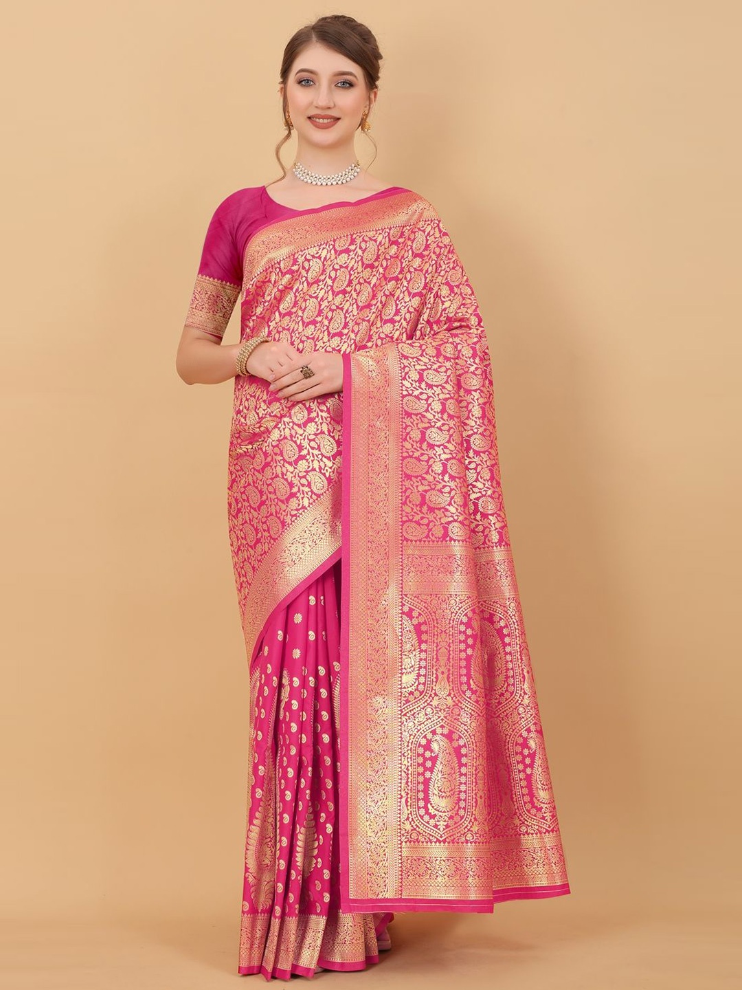 

DHRUTI CREATION Woven Design Pure Silk Saree, Pink