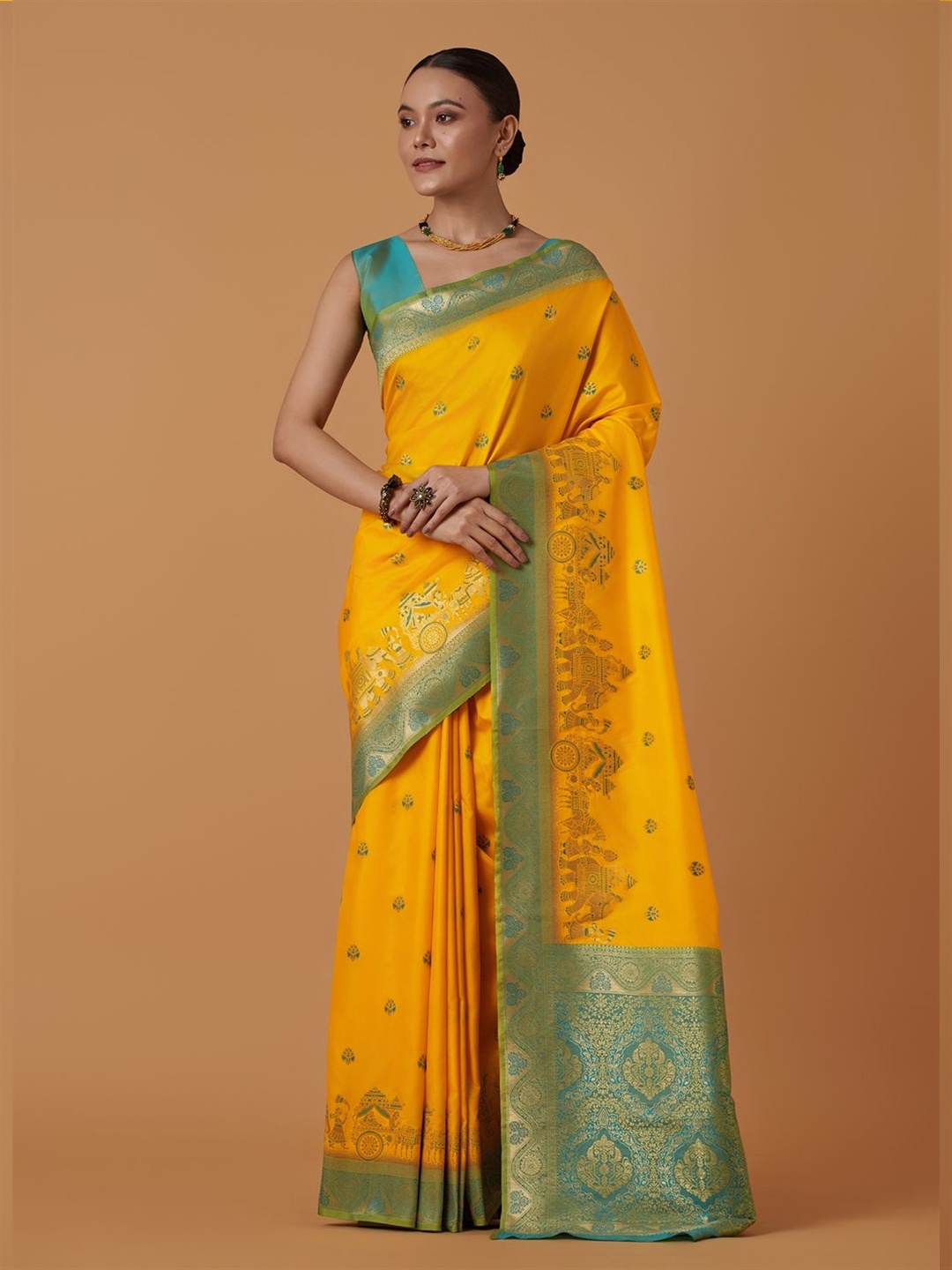 

MONJOLIKA FASHION Ethnic Motifs Zari Designer Banarasi Saree, Yellow