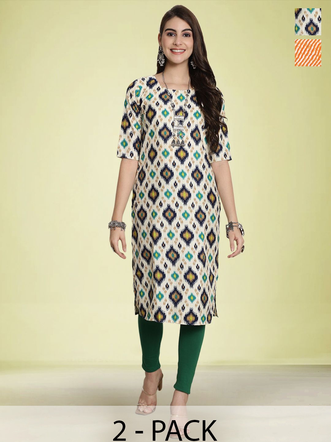 

Moda Rapido Pack Of 2 Printed Kurtas, Yellow