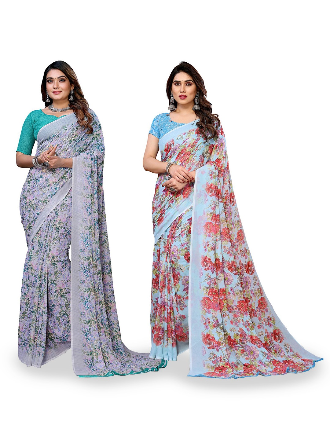 

Moda Rapido Floral Poly Georgette Saree, Blue