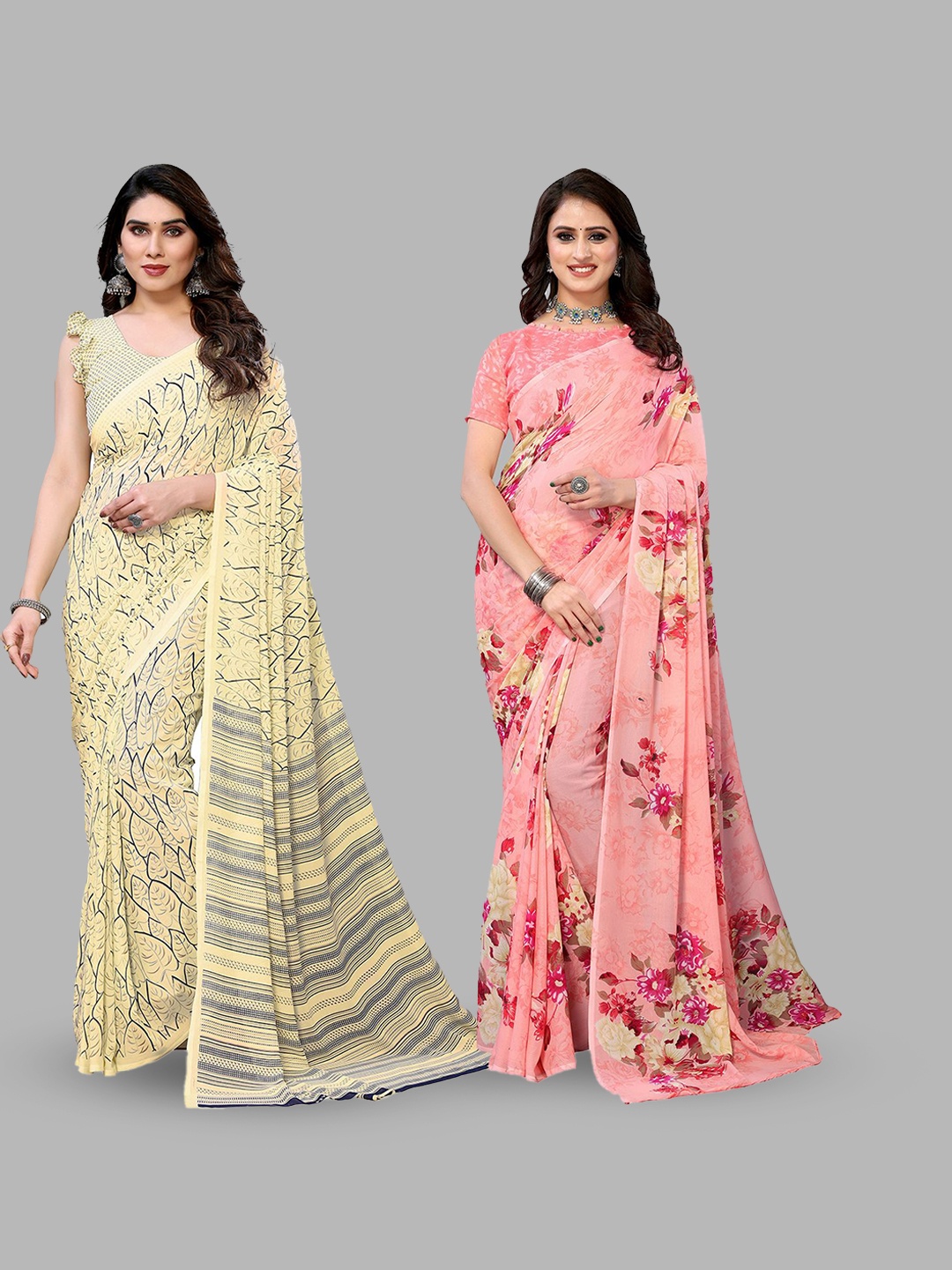 

Moda Rapido Floral Poly Georgette Saree, Pink