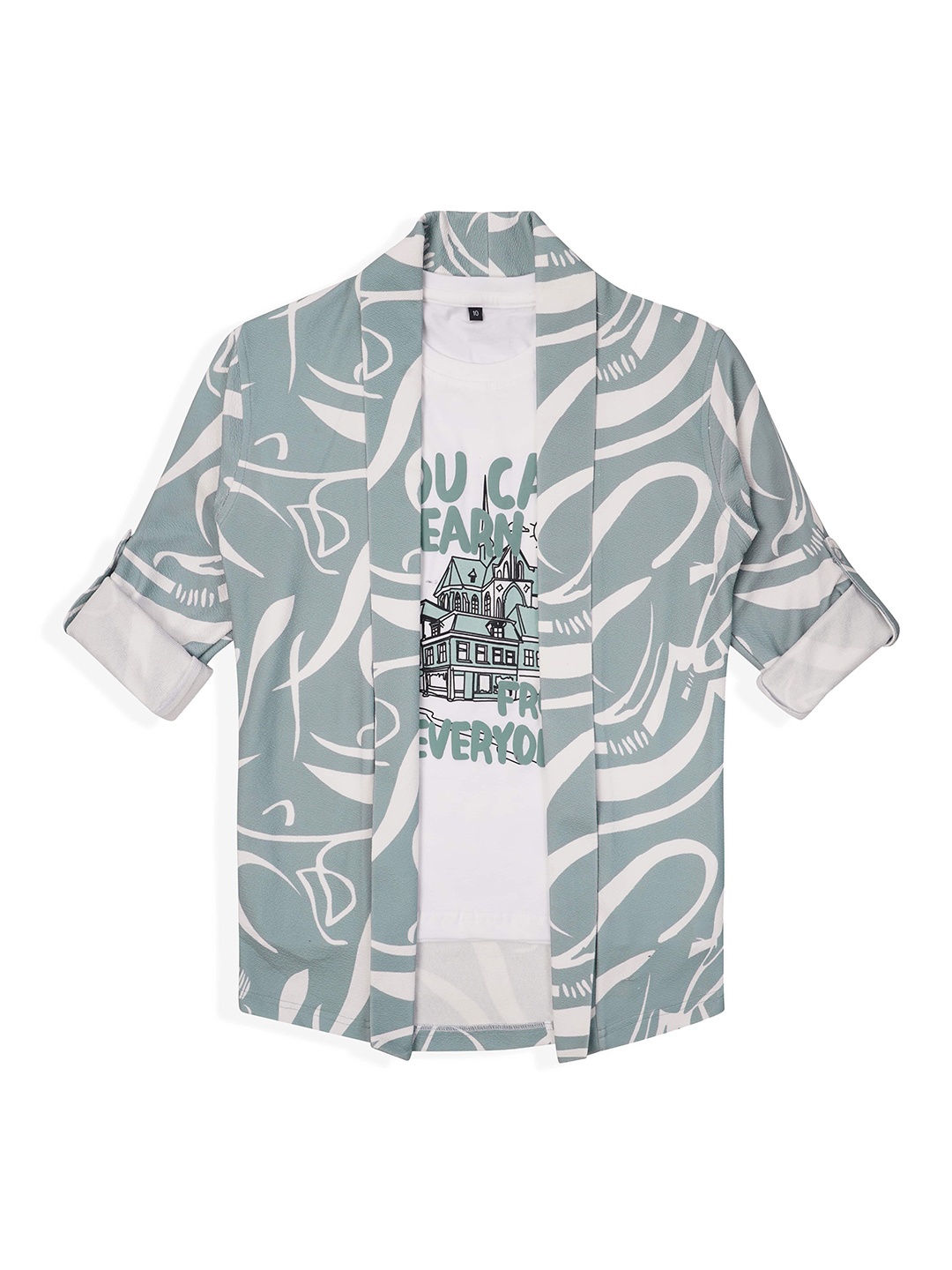 

CHARCHIT Boys Typography Printed Cotton T-Shirt With Shrug, Sea green