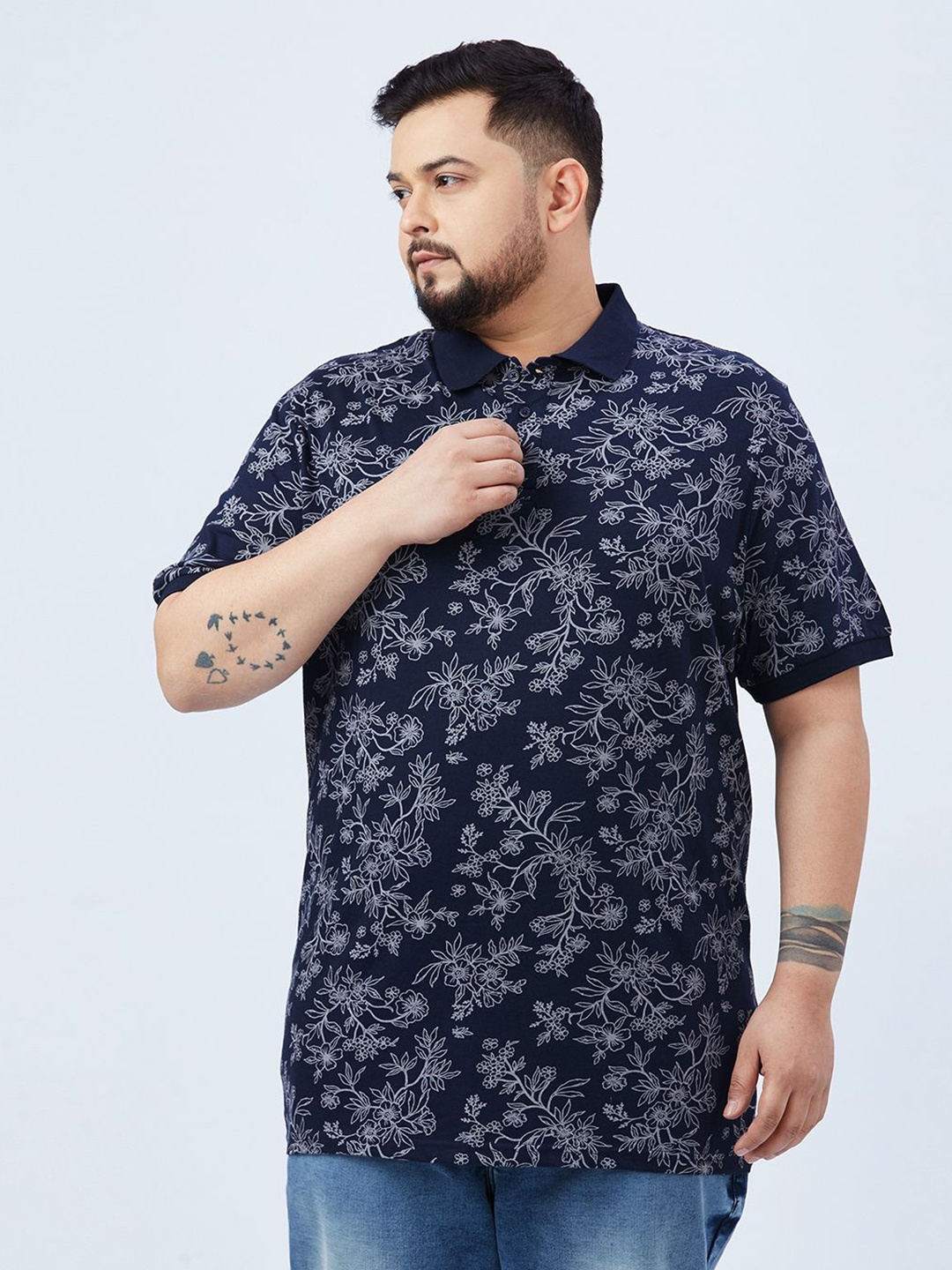 

Santonio Men Floral Printed Polo Collar Pockets T-shirt, Blue