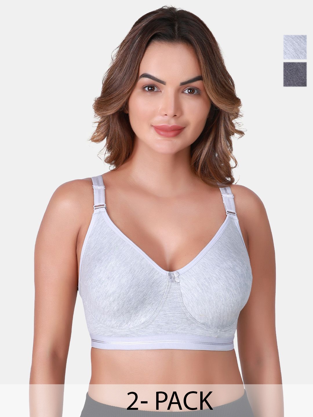 

SKDREAMS Full Coverage Seamless Bra pack of 2, Grey melange