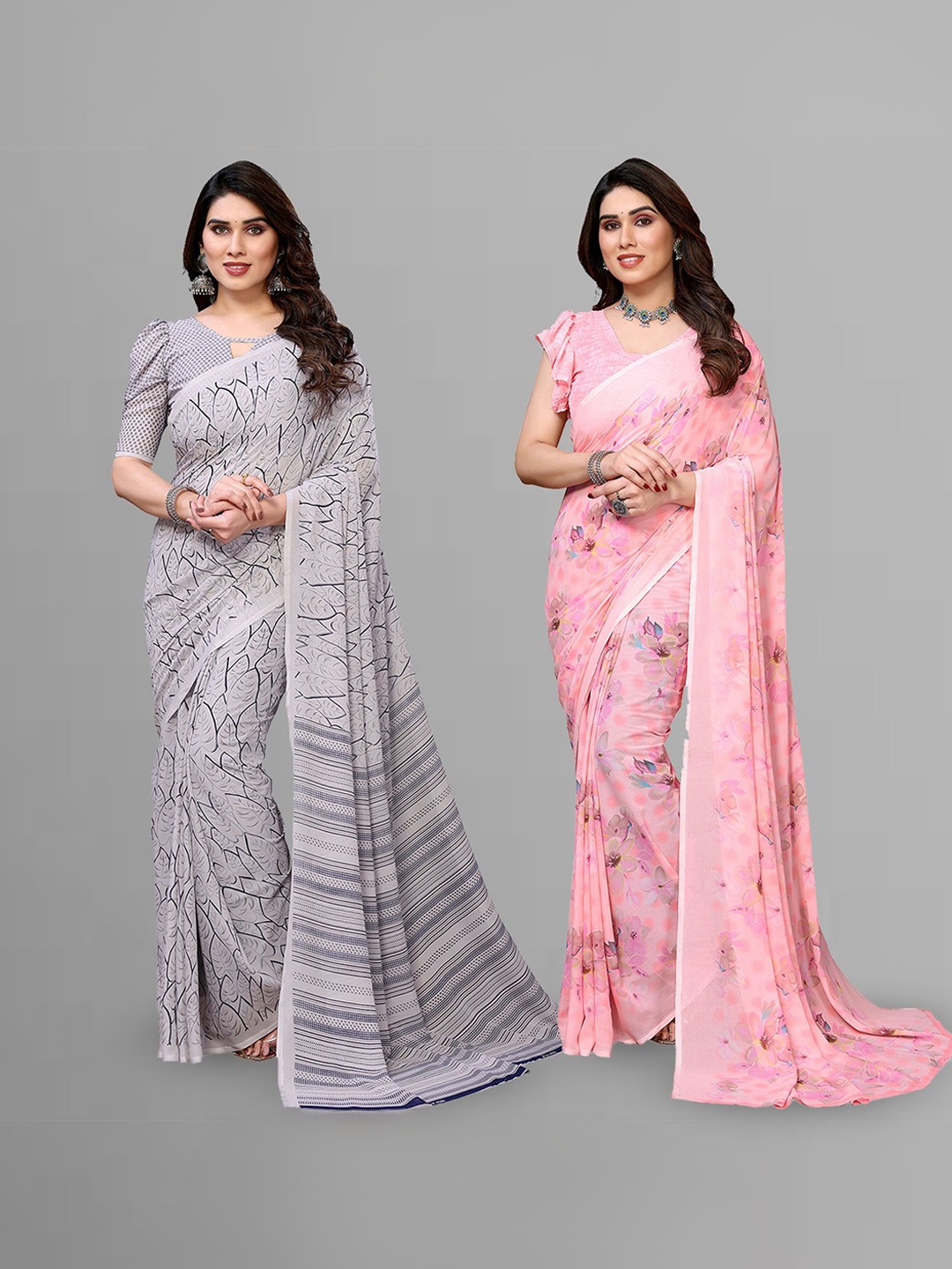 

Moda Rapido Floral Poly Georgette Saree, Pink