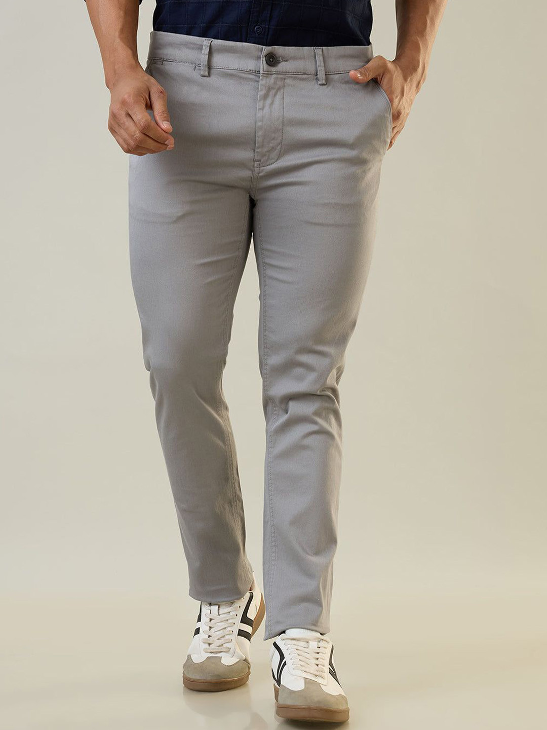 

TIM PARIS Men Tapered Fit Cotton Regular Trousers, Grey