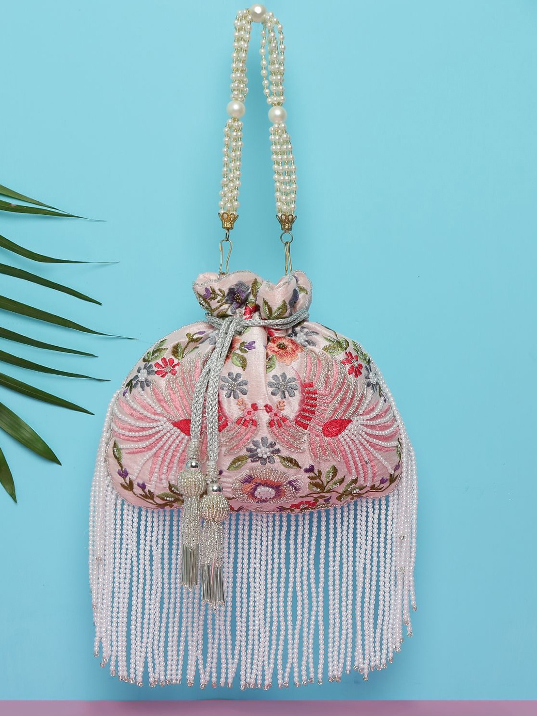 

VASTANS Embellished Tasselled Potli Clutch, Pink