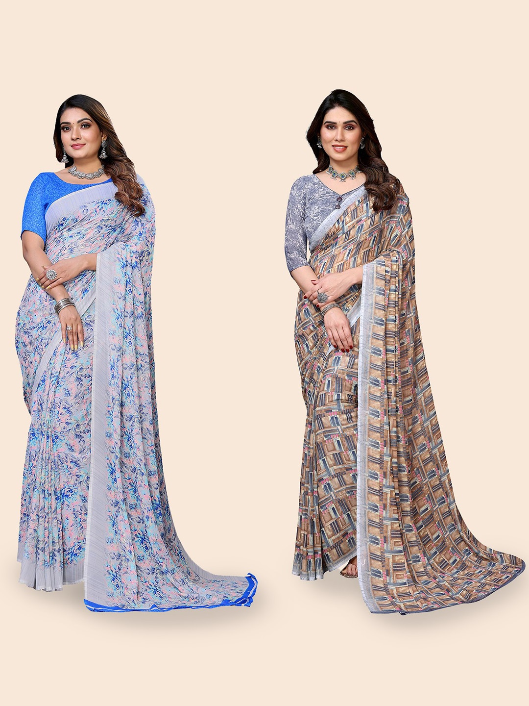 

Moda Rapido Floral Poly Georgette Saree, Grey