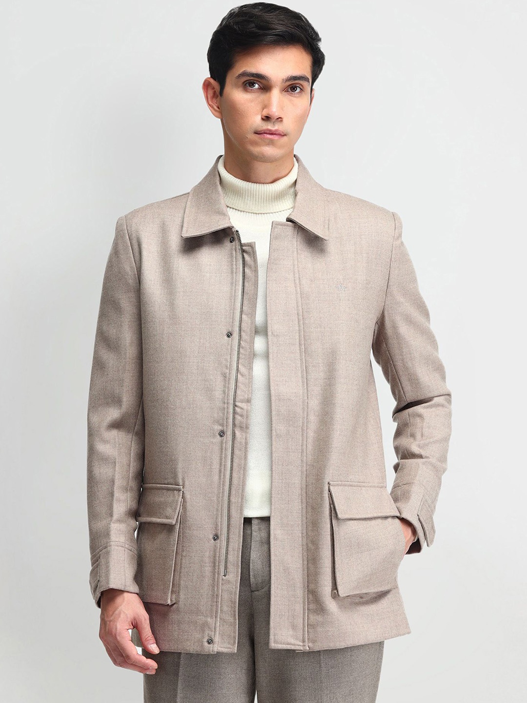 

Arrow Men Spread Collar Solid Casual Tailored Jacket, Taupe