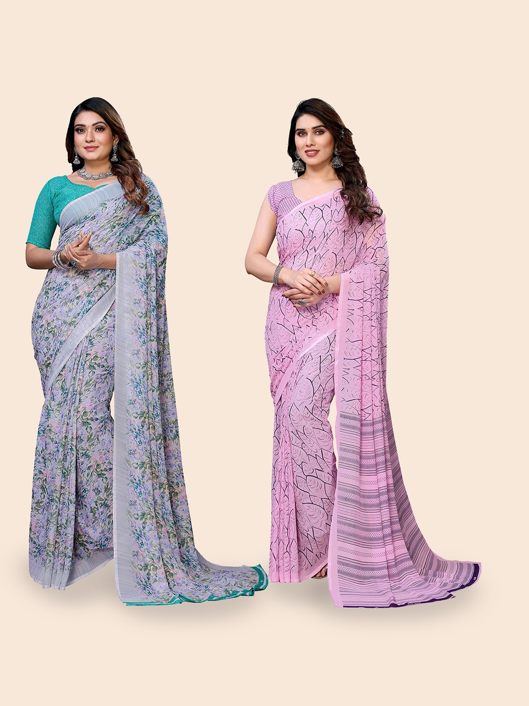 

Moda Rapido Floral Poly Georgette Saree, Pink