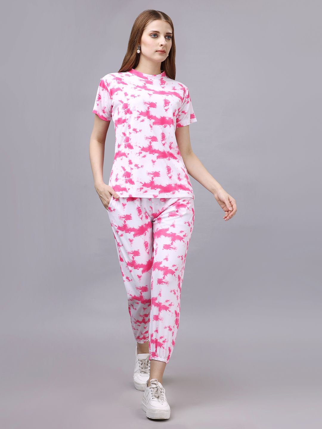 

AKSHARAM Tie & Dye Printed T-Shirt & Trousers Co-Ords, Pink