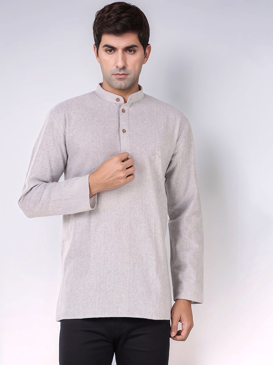 

Moda Rapido Band Collar Pure Cotton Short Kurta, Grey