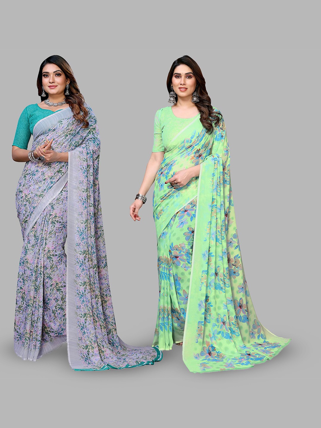 

Moda Rapido Floral Poly Georgette Saree, Green