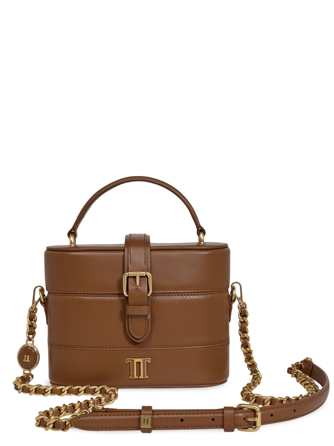 

Tarun Tahiliani Leather Structured Handheld Bag with Fringed, Tan