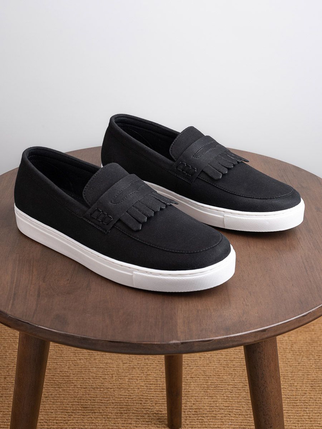 

Styli Men Suede Casual Fringed Slip On Loafers, Black