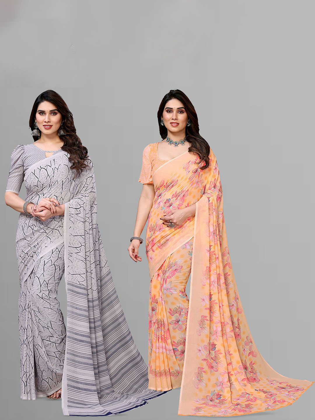 

Moda Rapido Floral Poly Georgette Saree, Grey