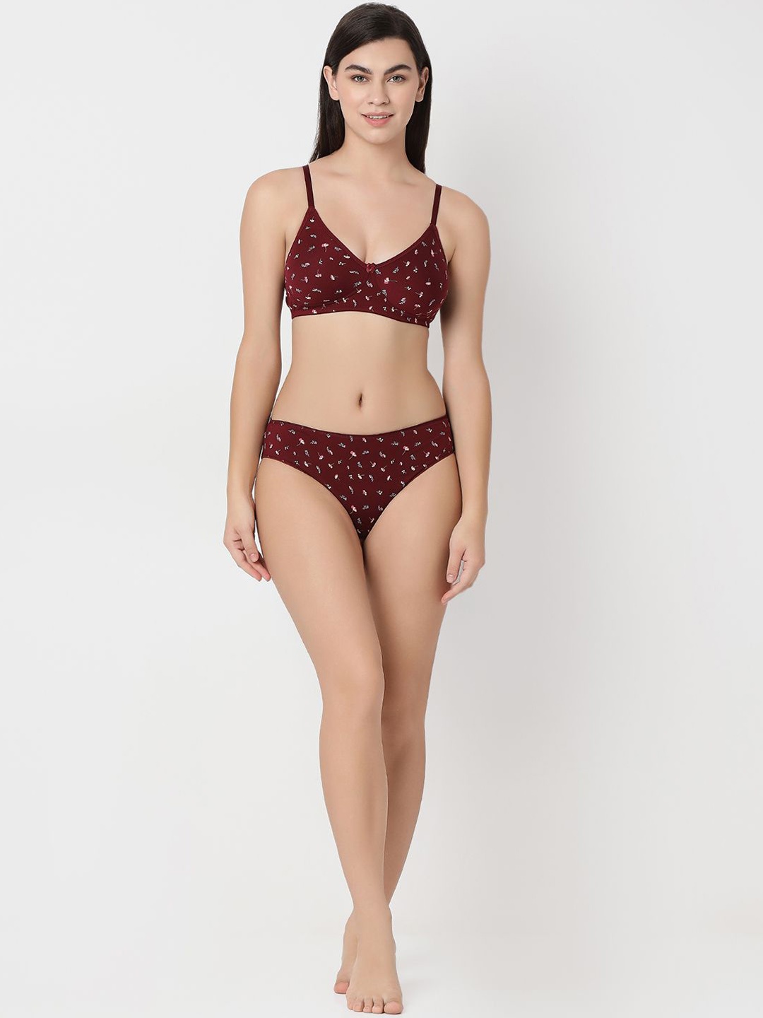 

Juliet Printed Cotton Non Padded Lingerie Set 1924 B 32 MR, Maroon