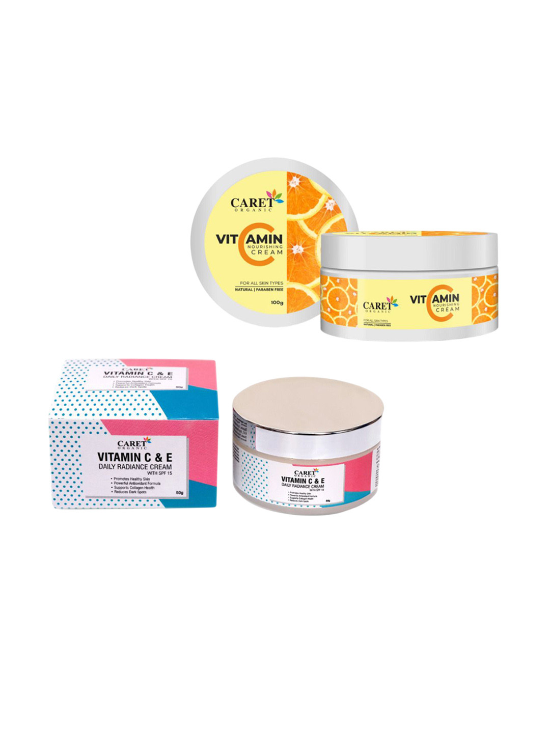 

CARET ORGANIC Set Of 2 Vitamin C Nourishing Cream - 100 g & Radiance Cream - 50 g, White