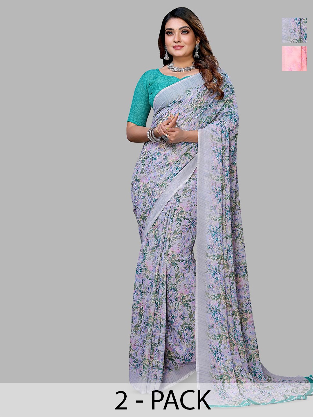 

Moda Rapido Floral Poly Georgette Saree, Pink