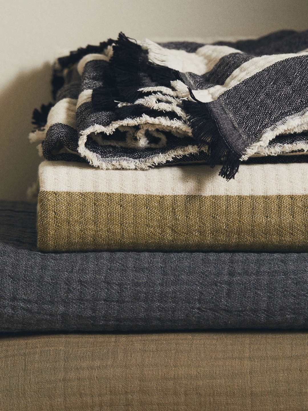 

H&M Beige-Coloured & Grey Cotton Muslin Blanket