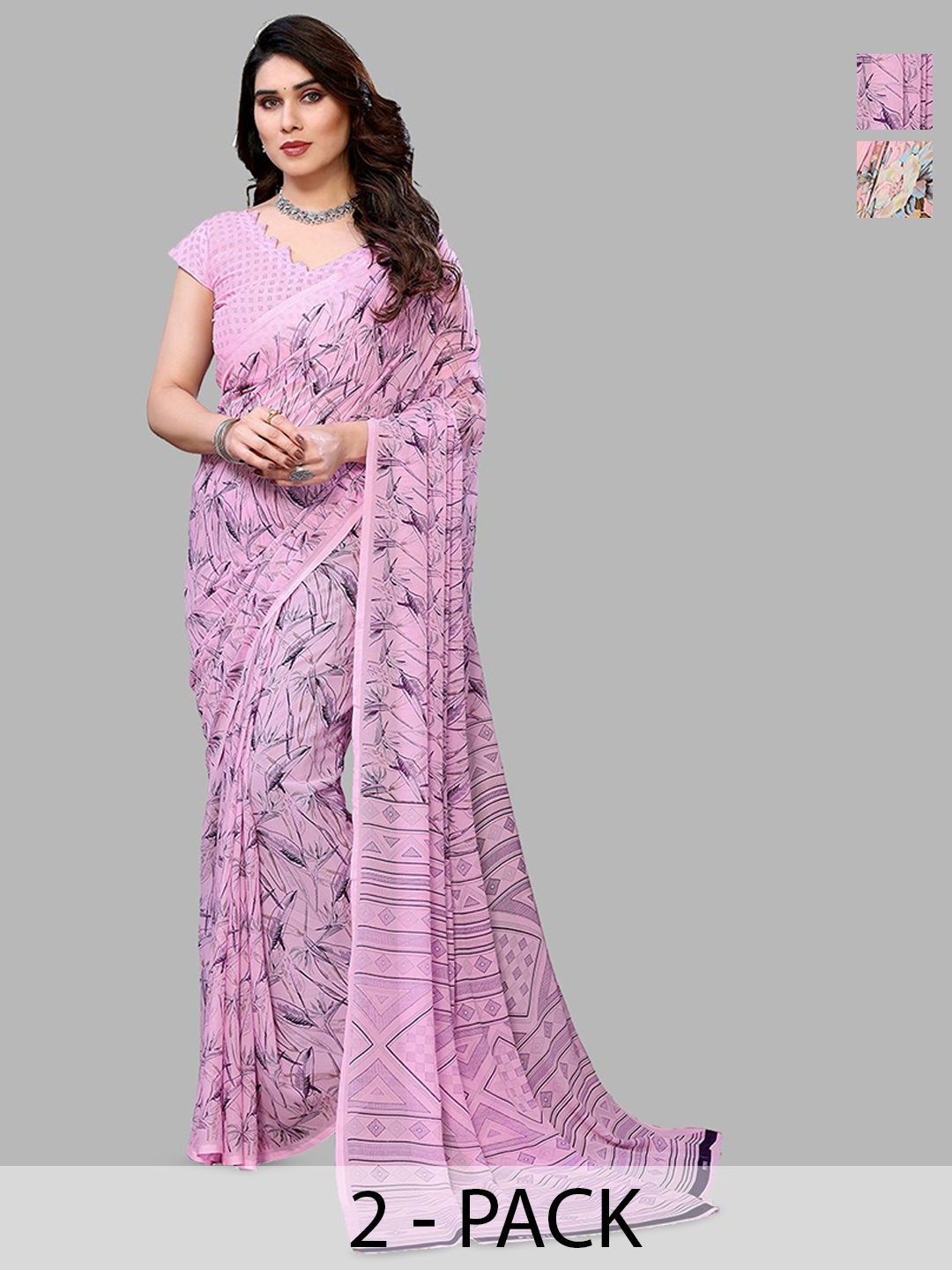 

Moda Rapido Floral Poly Georgette Saree, Pink