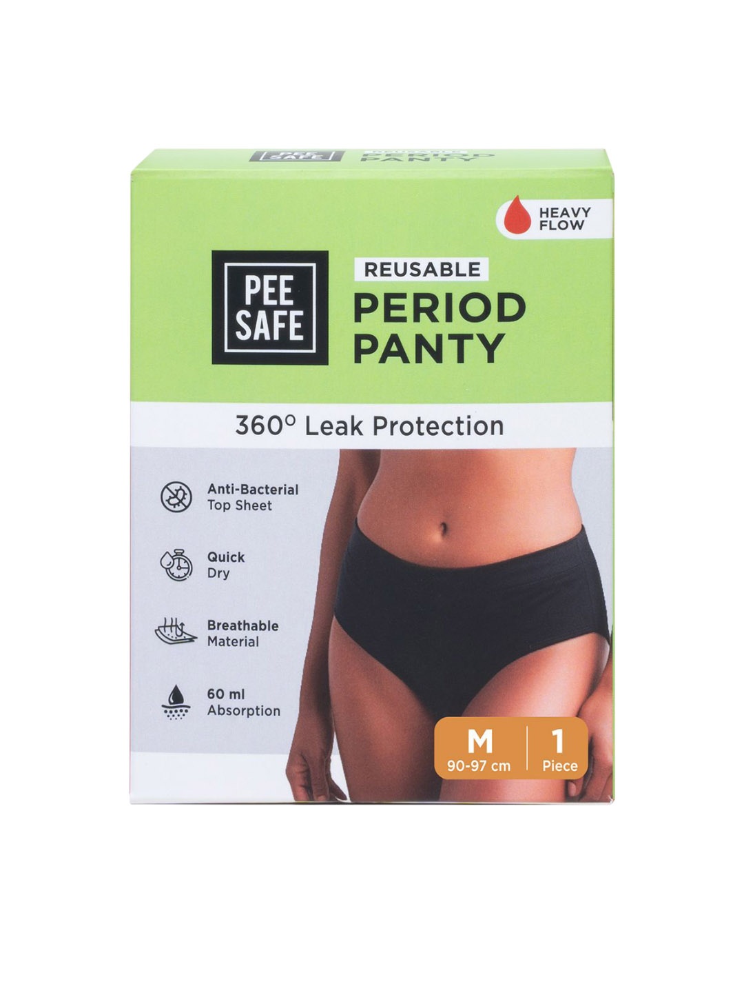 

PEESAFE Leak Proof Reusable Cotton Period Briefs, Black