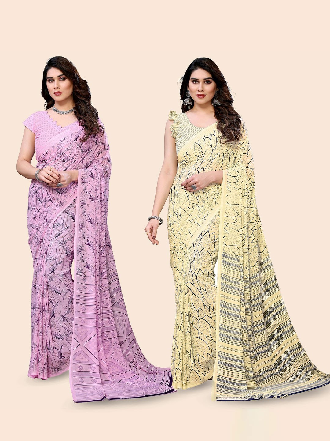 

Moda Rapido Floral Poly Georgette Saree, Pink